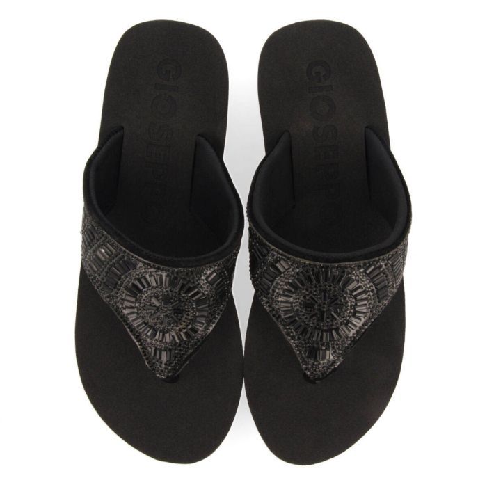 CHANCLAS NEGRAS DE CUÑA CON DETALLE DE PEDRERÍA SURESNES 68119-P-NEGRO