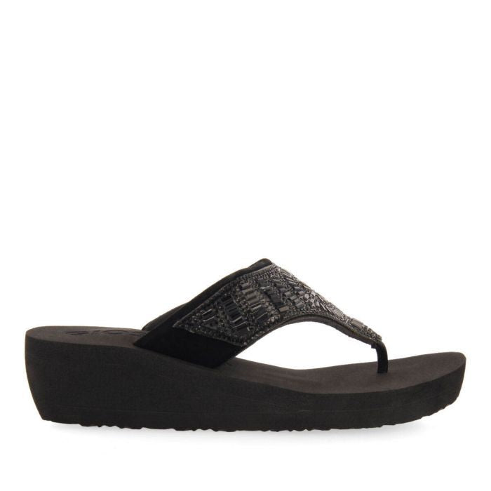 CHANCLAS NEGRAS DE CUÑA CON DETALLE DE PEDRERÍA SURESNES 68119-P-NEGRO