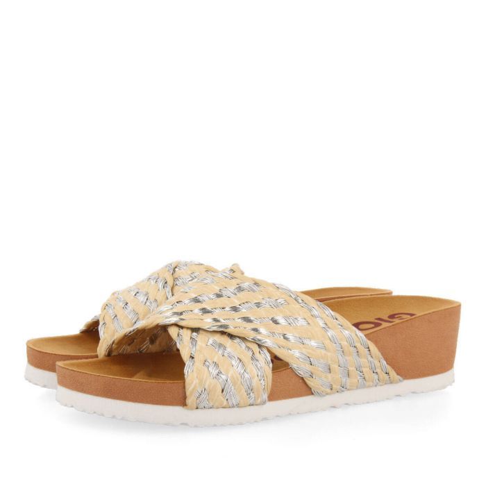 CHANCLAS ESTILO BIO CON TIRAS EN RAFIA Y PLATA BANDRELE 68137-P-NATURAL