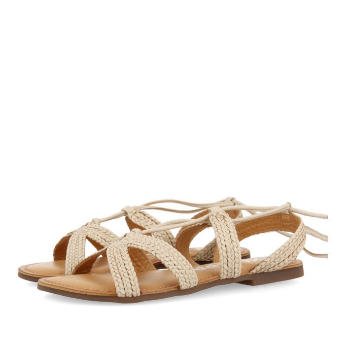 SANDALIAS PLANAS DE PIEL OFF-WHITE TRENZADAS CON CORDONES DARNEY 69130-P