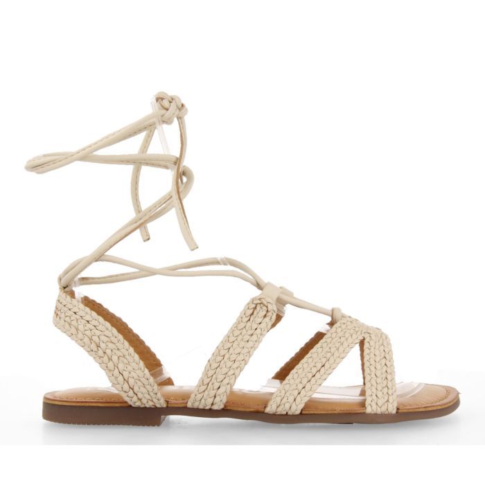 SANDALIAS PLANAS DE PIEL OFF-WHITE TRENZADAS CON CORDONES DARNEY 69130-P