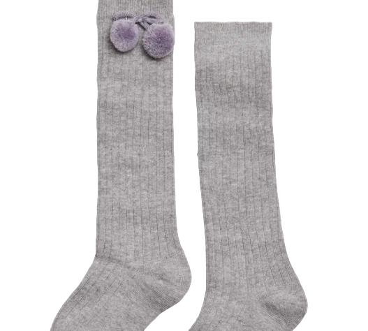 CALCETÍN POMPON LARGO GRIS JASPEADO 02833