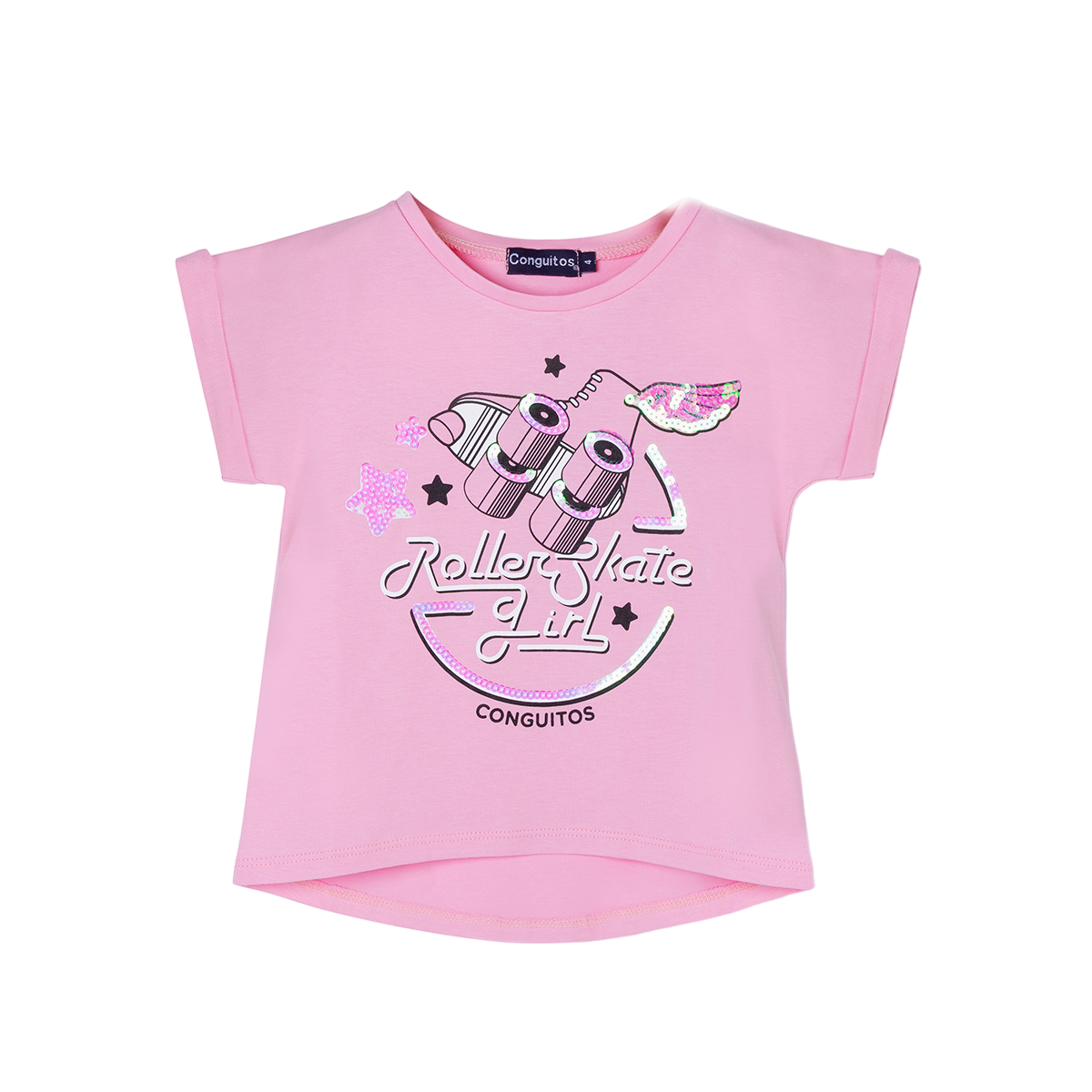 CAMISETA CONGUITOS NIÑA ROLLER ROSA-LENTEJUELAS MVC50024