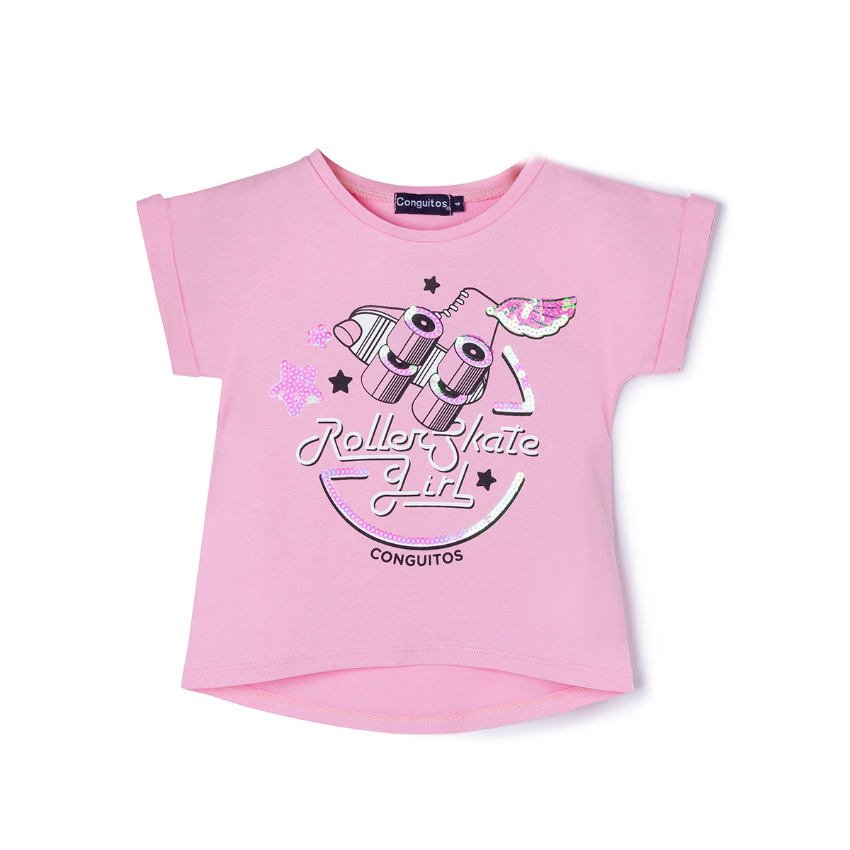 CAMISETA CONGUITOS NIÑA ROLLER ROSA-LENTEJUELAS MVC50024