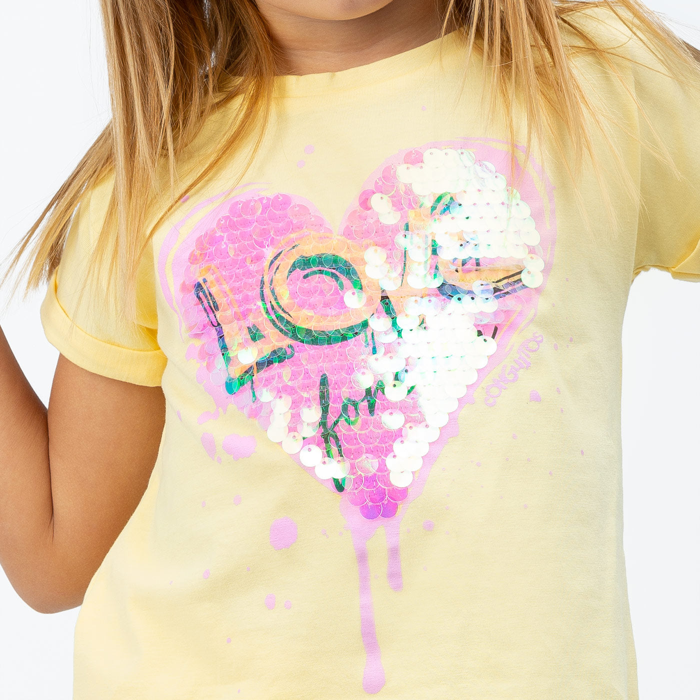 CAMISETA CONGUITOS NIÑA LOVE AMARILLO-LENTEJUELAS MVC50027