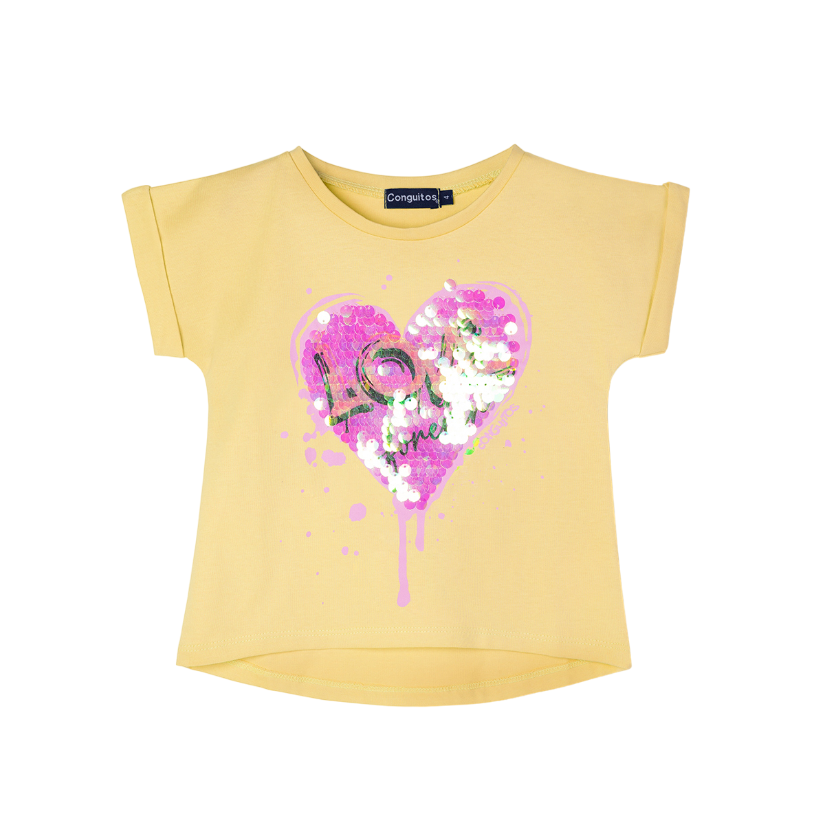 CAMISETA CONGUITOS NIÑA LOVE AMARILLO-LENTEJUELAS MVC50027