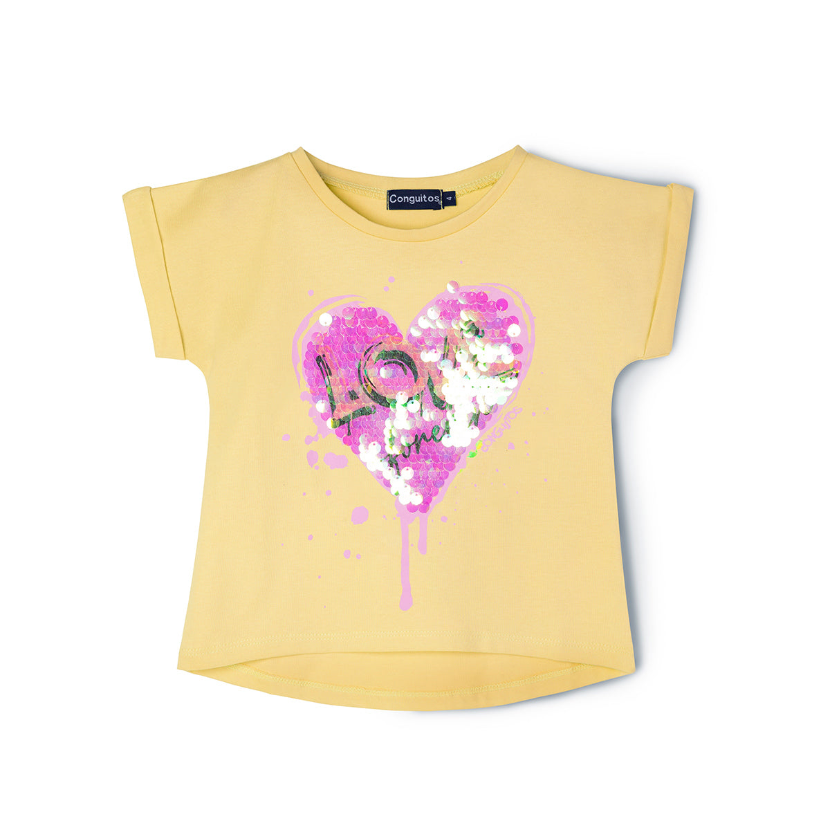 CAMISETA CONGUITOS NIÑA LOVE AMARILLO-LENTEJUELAS MVC50027