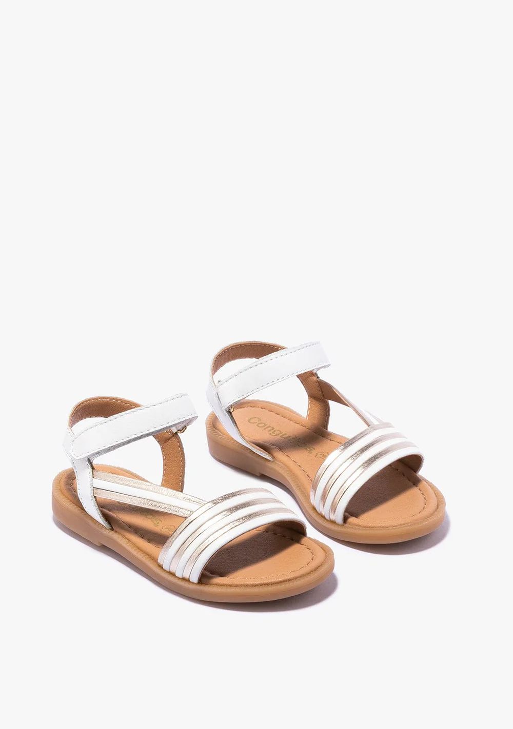 Sandalias de Niña Tira Adherente Napa Blanco Oro NV130077