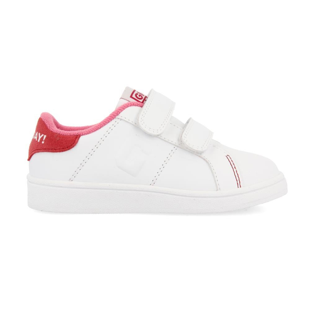 Sneakers colegiales blancas con detalle en rosa y doble cierre ajustable VOLSK
