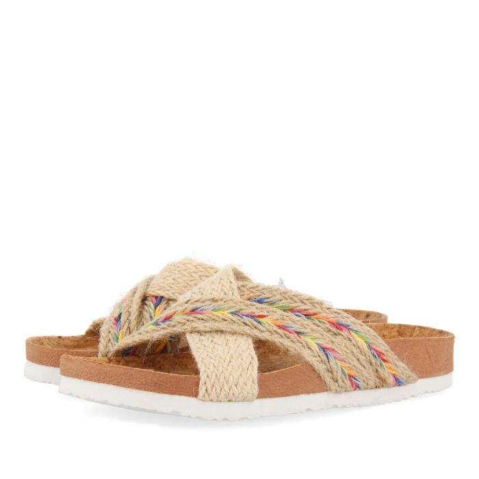 Chanclas de suela BIO con yute natural y multicolor para niña INZAGO
