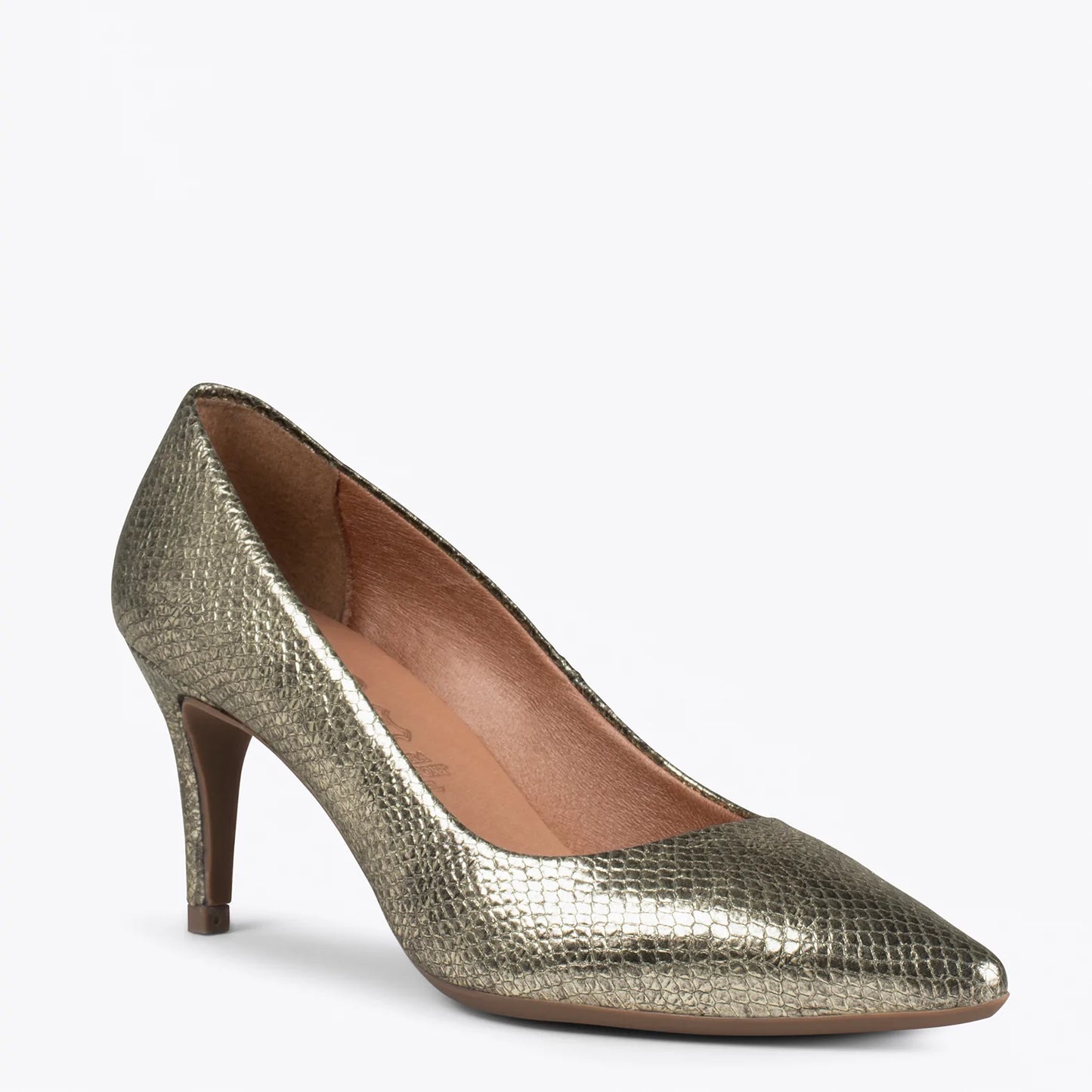 STILETTO SAUVAGE - Zapatos de tacón de aguja con textura de serpiente metalizado ORO