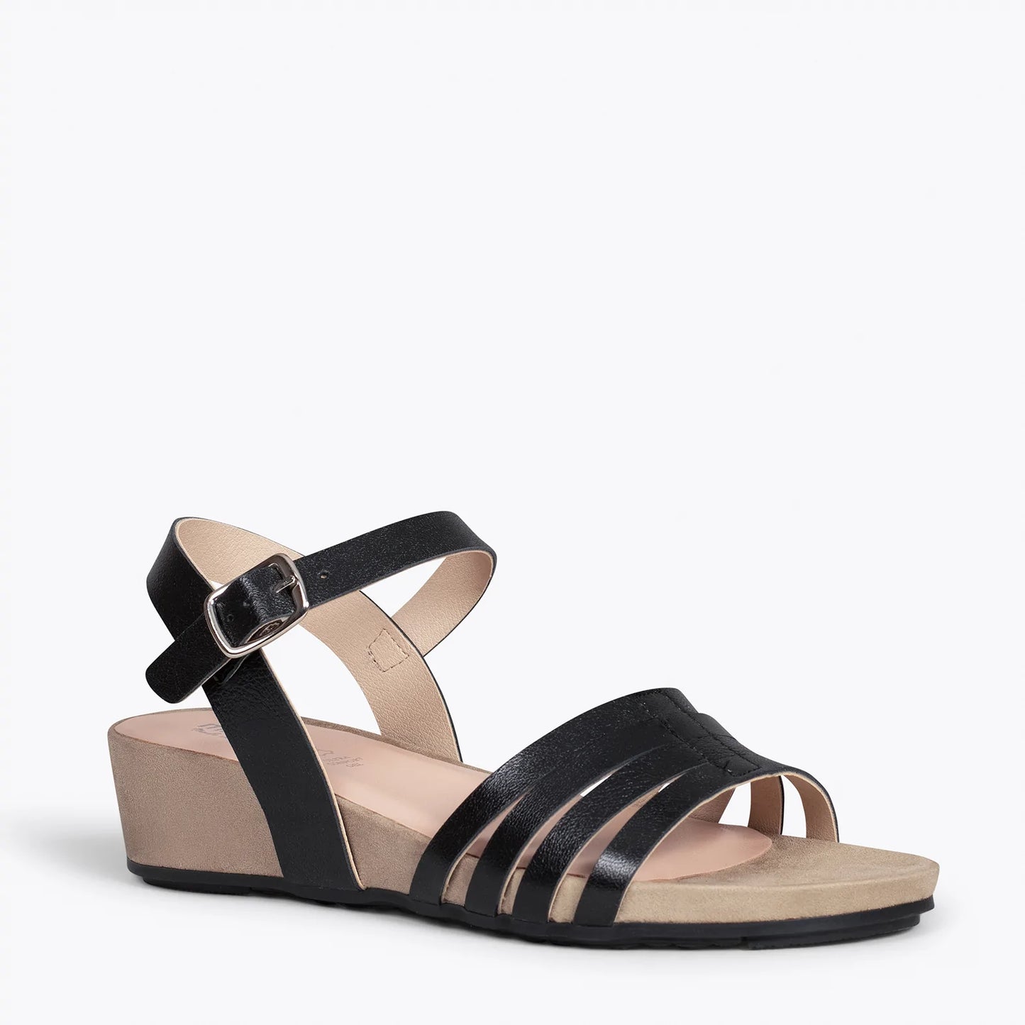 MESINA Sandalias de cuña y tiras metalizadas NEGRAS