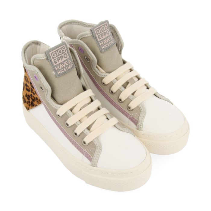 SNEAKERS GIOSEPPO BLANCAS ABOTINADAS CON GLITTER LEOPARD GLASNEVIN 67749