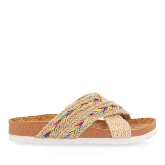 Chanclas de suela BIO con yute natural y multicolor para niña INZAGO